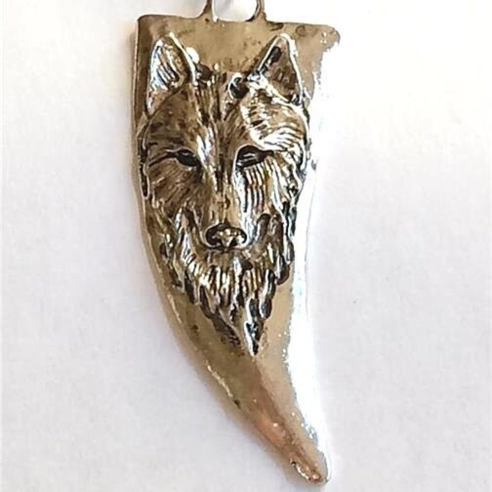 Wolf Head Tooth Necklace Pendant Black Cord Mens Womens Silver Tone Plated